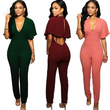 2016 Women Summer Zipper Jumpsuits Combinaison Femme Sexy V-Neck Clothes Club Vintage Ladies Sleeveless Overalls