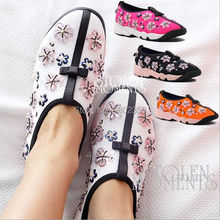 2015 Spring Summer Women Sneakers Breathable Mesh Shoes Black White Rose Orange Sequin Flower Breathable Fashion