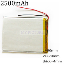 Free shipping 3 7V 2500mah 407090 Polymer Lithium Li Po Rechargeable Battery For GPS PSP DVD