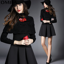 June’syoung 2015 New Arrival Autumn and Winter Warm Comfortable Bow Neck Elegant Pleated Patchwork Knitted One-piece Dress