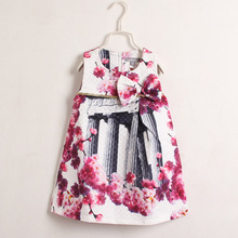 2016 Fashion Baby Girl Clothes Beautiful Flower Architecture Jacquard Vest Dress Sleeveless O Neck A Line