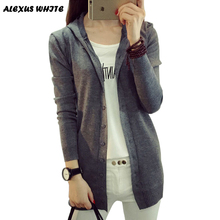 Autumn 2016 Women’s Casual Hooded Long Sleeve Cardigan Jackets Ladies Winter Knitted Sweaters Coat Warm Outwear
