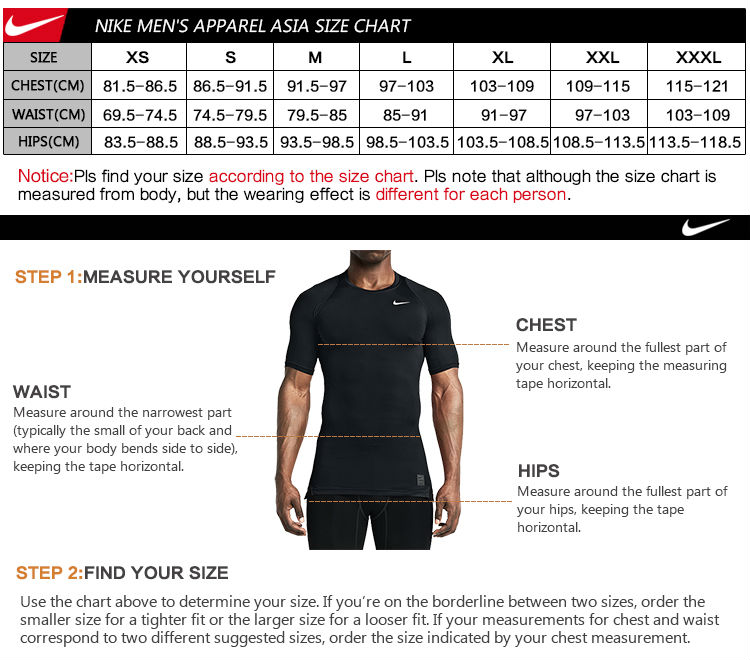 nike mens top size chart