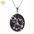 Hutang Black Spinel White Topaz Pendant Solid 925 Sterling Silver Necklace Taurus Constellation Sign Birthday Gift
