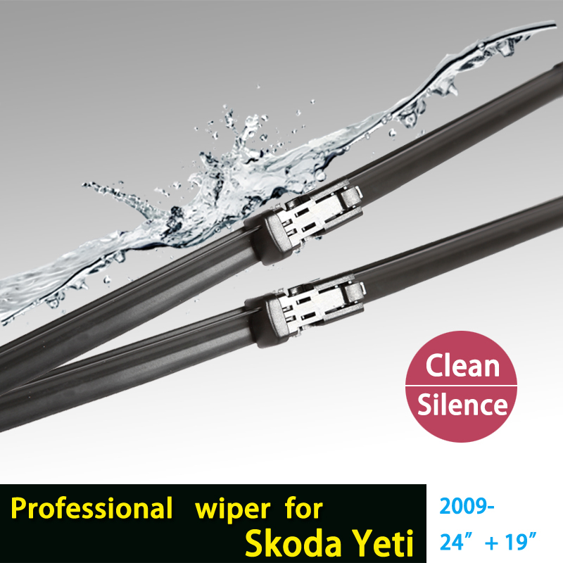 Image of Car Winshield wiper blade for Skoda Yeti, 24"+19", natural rubber, bracketless, car accessories HY-011