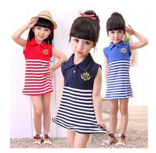2015 new summer style children’s clothing children’s dress summer cotton striped dress navy striped girl dress free shipping