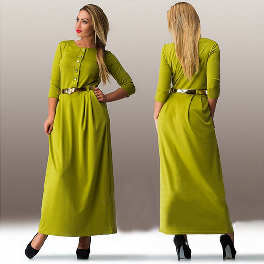 Image of Plus Size 5xl 6xl women Casual Loose long dress Solid Three Quarter O-Neck Floor-Length Dresses Summer Spring Dress New Fashion