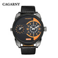 CAGARNY business watch men leather strap Dual movement male clock military quartz Wristwatches 2016 relogio masculino