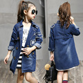 New Arrival 2016 Girls Autumn Jacket Children Jeans Coat Kids Fashion Long Style Coat Baby Wind