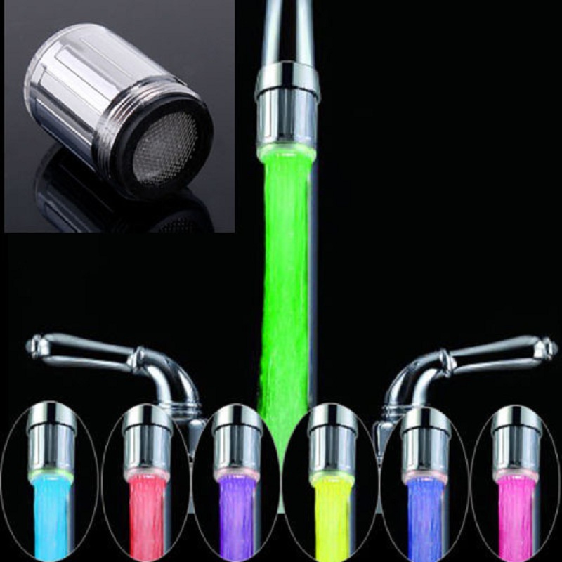 Image of LED Water Faucet Stream Light 7 Colors Changing Shower Tap Head Bathroom Temperature Sensor Tap
