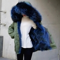 New detachable fur jackets women Thick hooded fox wide collar trench green winter warm Outdoor snow