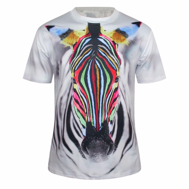 2016 новых женщин ти футболки дамы мода футболки тонкий лето 3D футболки женские красочные зебра печать свободного покроя топы одежда