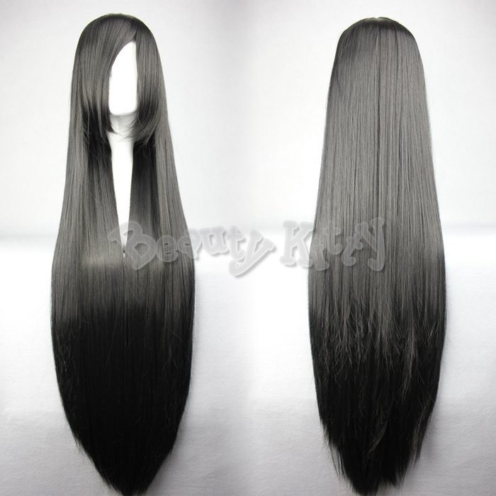 Image of 100cm 40" Black Long Straight Wigs Anime Cosplay Women Ladies Wig Oblique Bangs Fringe Lace Cap Heat Resistant Synthetic Hair