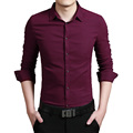 2016 New Fashion Casual Men Shirt Long Sleeve Business Slim Fit Solid Shirt Men Elastic Dress