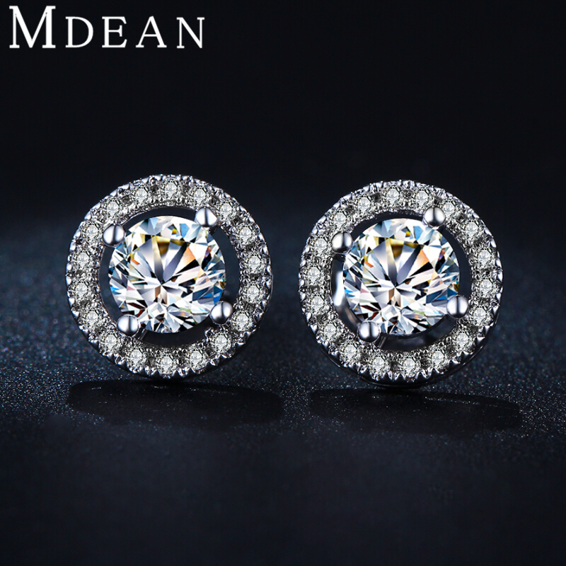 Image of MDEAN Stud Earrings for women White Gold Plated CZ diamond Jewelry AAA zircon Round boucle d'oreille Wedding brincos MSE032