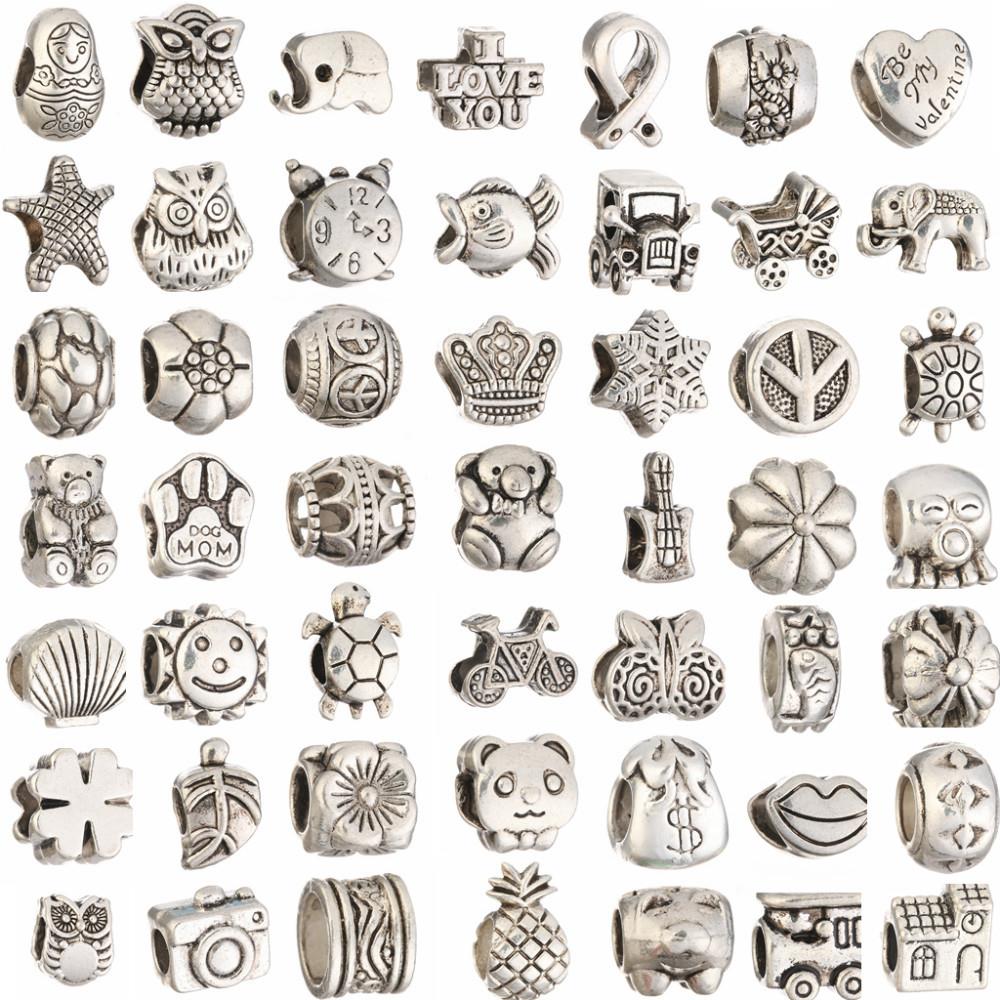 Image of Mix Colors Metal Silver Plated Big Hole Loose Beads charm For DIY Jewelry Bracelet For European Bracelets
