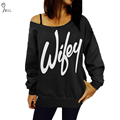 2016 Women Hoodies Sweatshirts Winter Autumn Cotton Casual Loose Long Sleeve Letter Print Off Shoulder