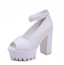 Summer style 2016 New women’s sex high heel Sandals lady’s shoes platform Fish toe wedges shoes black white 12cm heel p-01