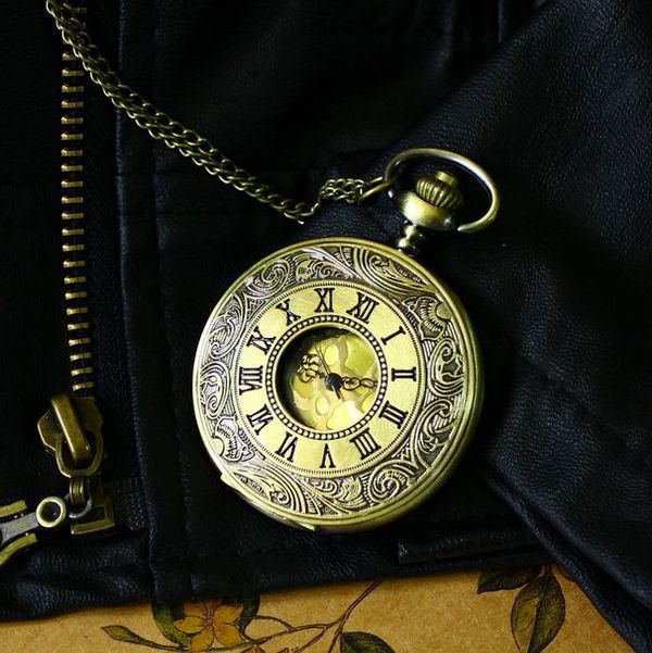 Fashion leisure The new table size side Rome double time display retro Necklace pocket watch Factory