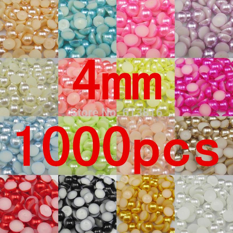 Image of free shipping many colors resin half pearls round beads 4mm 1000pcs flat back beads nail art decorate diy