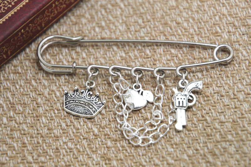 12pcs Sherlock inspired Moriarty themed charm with chain font b kilt b font pin brooch 50mm