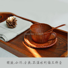 Creative gift High quality Handmade Knitted Coffee cup set Bamboo Cups and Mugs Crafts With Spoon