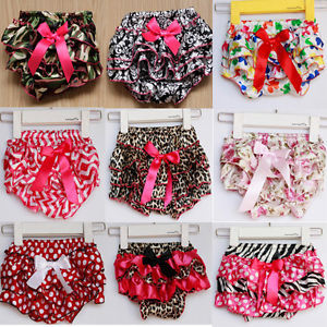 Newborn 0 3 Years Baby Kids Girls Boys Satin Ruffle PP Shorts Pants Children Leopard Bowknot