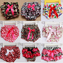 Newborn 0 3 Years Baby Kids Girls Boys Satin Ruffle PP Shorts Pants Children Leopard Bowknot