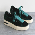 2017 new green velvet Platform shoes thick bottom Square head lace up Flat with casual shoes