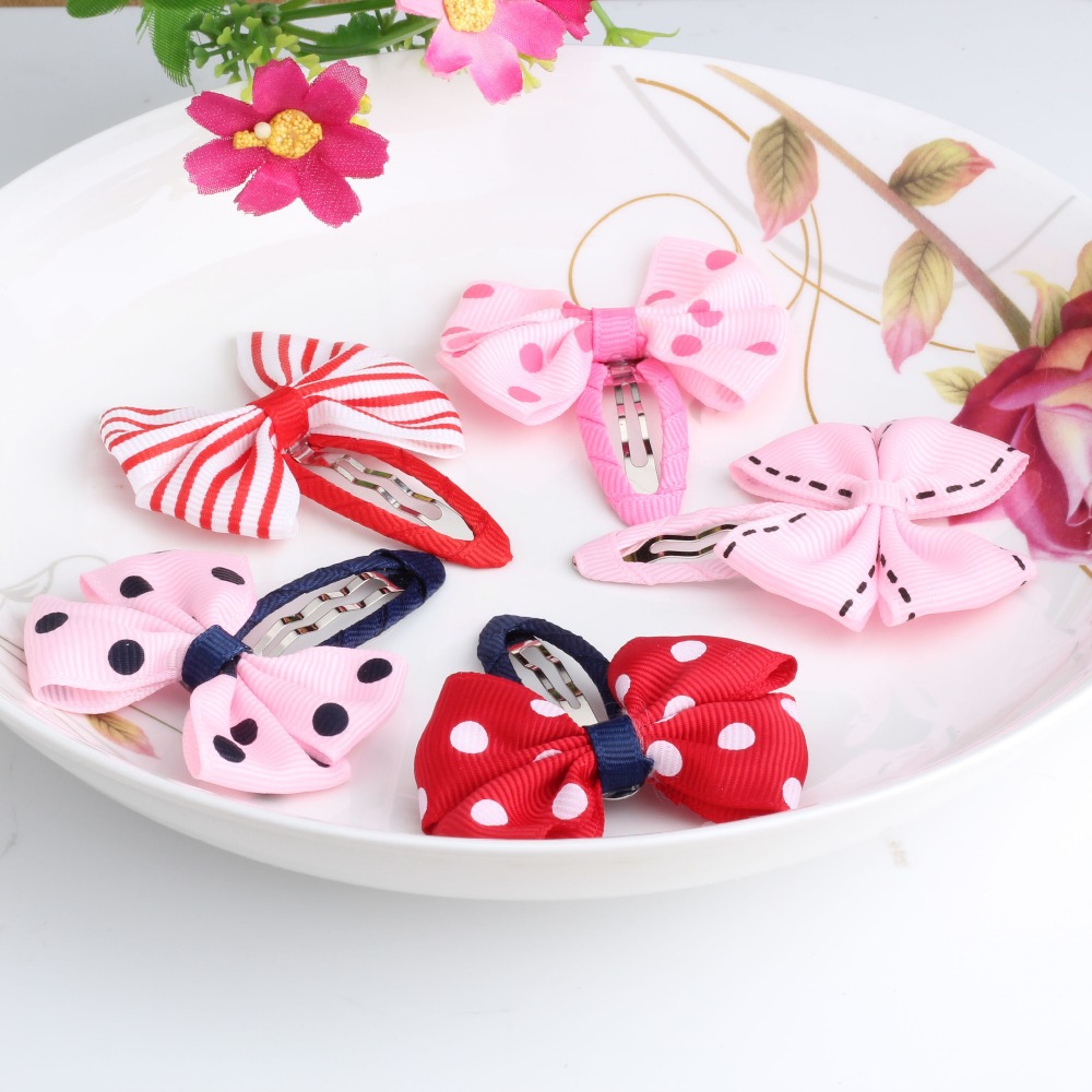Image of New Sale 1 lot=2 Pcs Bowknot Hairpins 17 colors Baby Hair Clip Summer Style Kids Hair Accessories ribbon Printing Bow Hair Clip