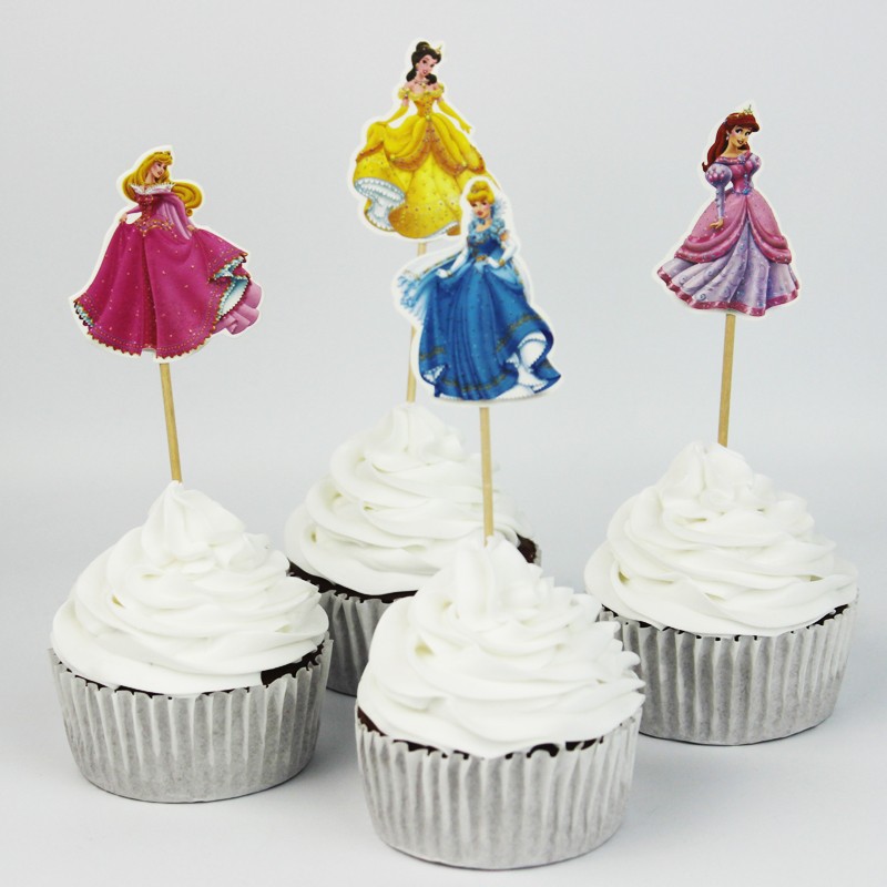 24pcs 4 Designs Cinderella Princess Cupcake Toppers Picks,Princess Girl Birthday Wedding Party Decor