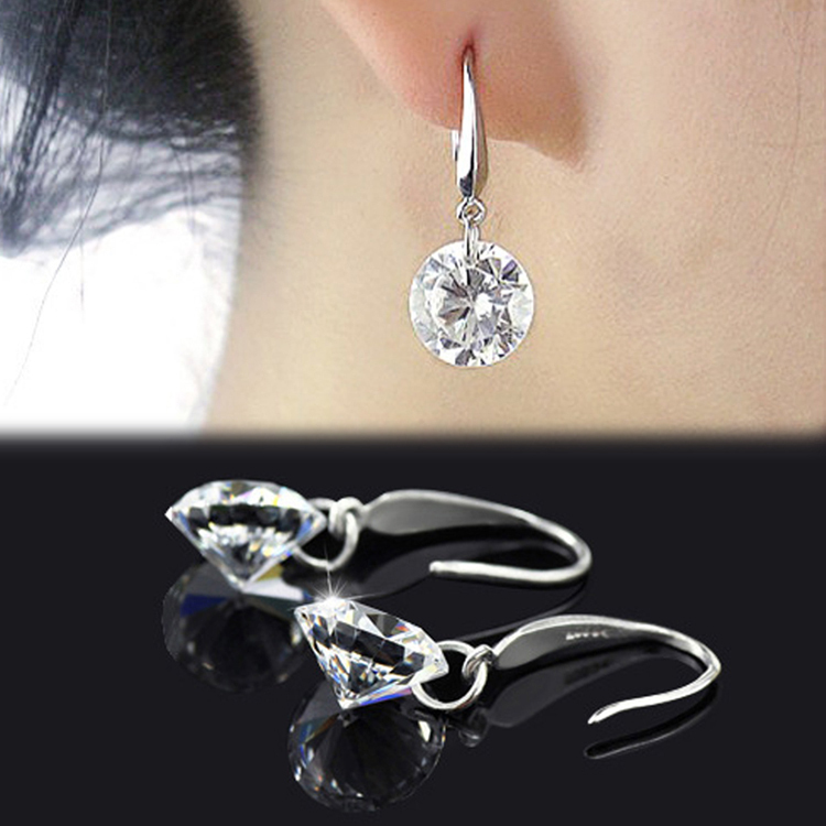 Chic Women Silver Plated Ear Hook Chandelier Crystal Dangle Earring Gift Free Shipping EAR-0279-SV