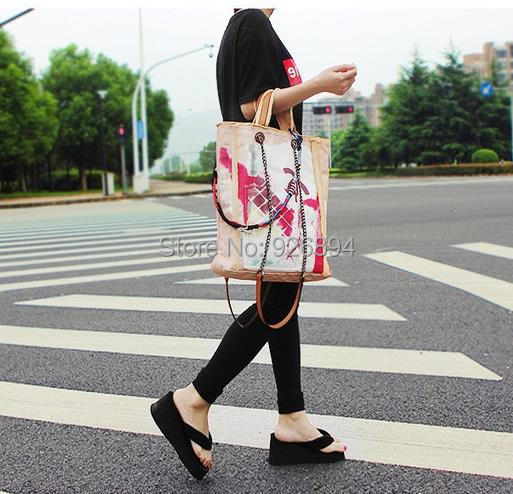 Fashion 2015 Catwalks Famous Brand LOGO Graffiti Canvas Shoulder Bag