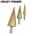 CRAZY POWER 3Pcs Metric Spiral Flute Step HSS Steel Cone Titanium Coated Drill Bits Tool Set