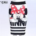 Vicabo Summer Women Bodycon Zipper Skirts Cute Minnie Skirt Flat Cartoon Print Casual Slim Pencil Skirt