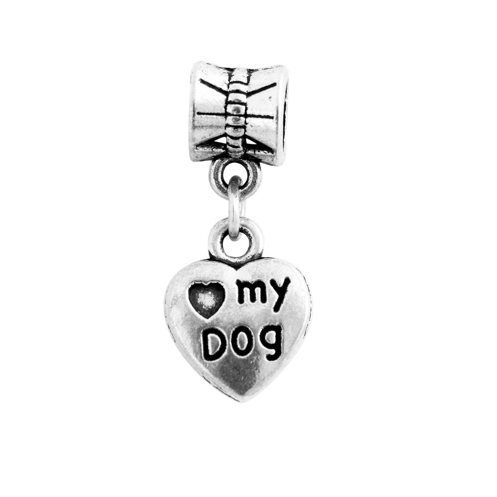 Free Shipping Women Jewelry Silver Bead Charms European Love My Dog Heart Pendant Fit Pandora Bracelets