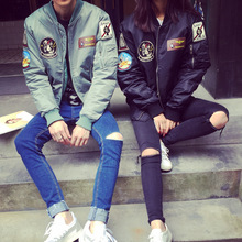 I Am Me 2016 New Harajuku Boy Friend Style Couples Basic Bomber Jacket Women Splicing Badge Army Green Baseball Jackets And Coat