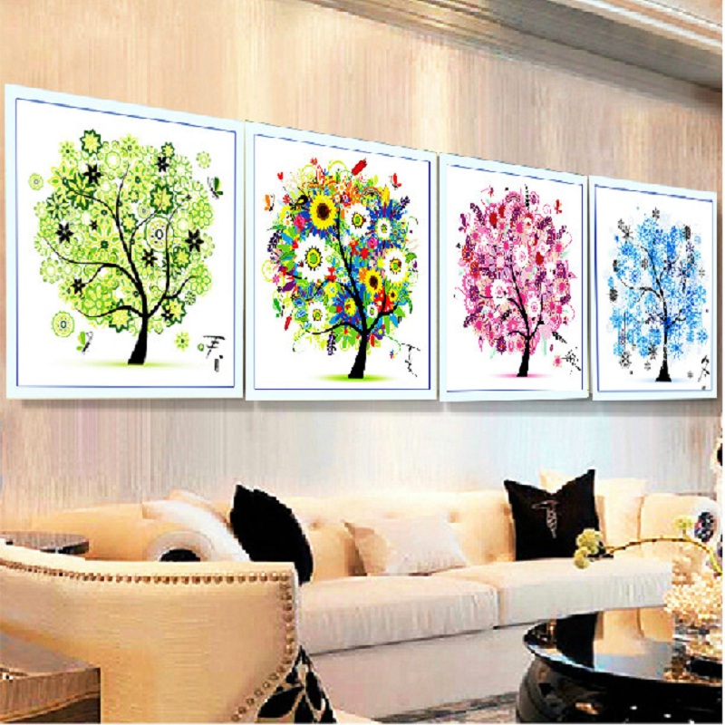 Image of 2015 Winter Four Season Home Decor Colorful Tree Counted Cross Stitch Kit Embroidery Set Needlework Living Room Free Shipping