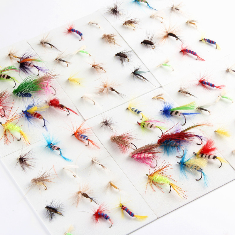 Image of 36pcs 4 Style Insect Fly Fishing Lure Artificial Fishing Bait Feather Single Treble Hooks Carp Fish Lure Water surface