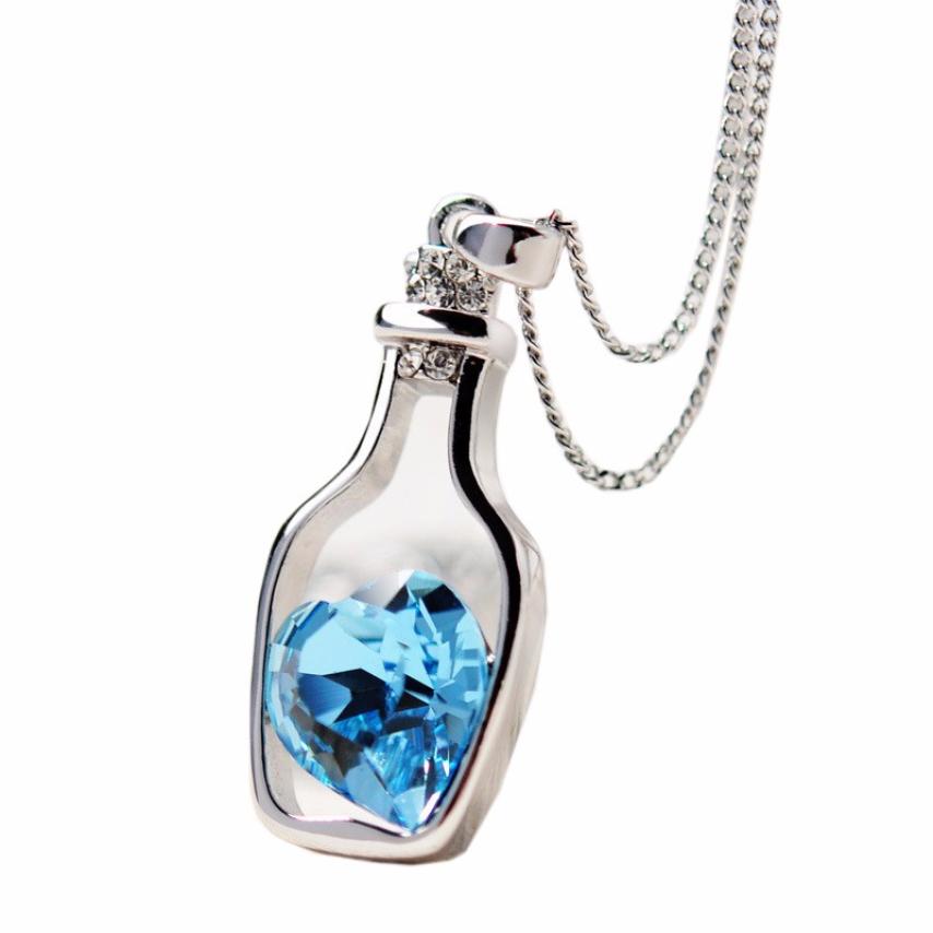 Image of Stylish 3*1.5CM Blue Women Beautiful Crystal Necklace Romantic Love Drift Bottles adjusted length Necklack Nice Gift for girl