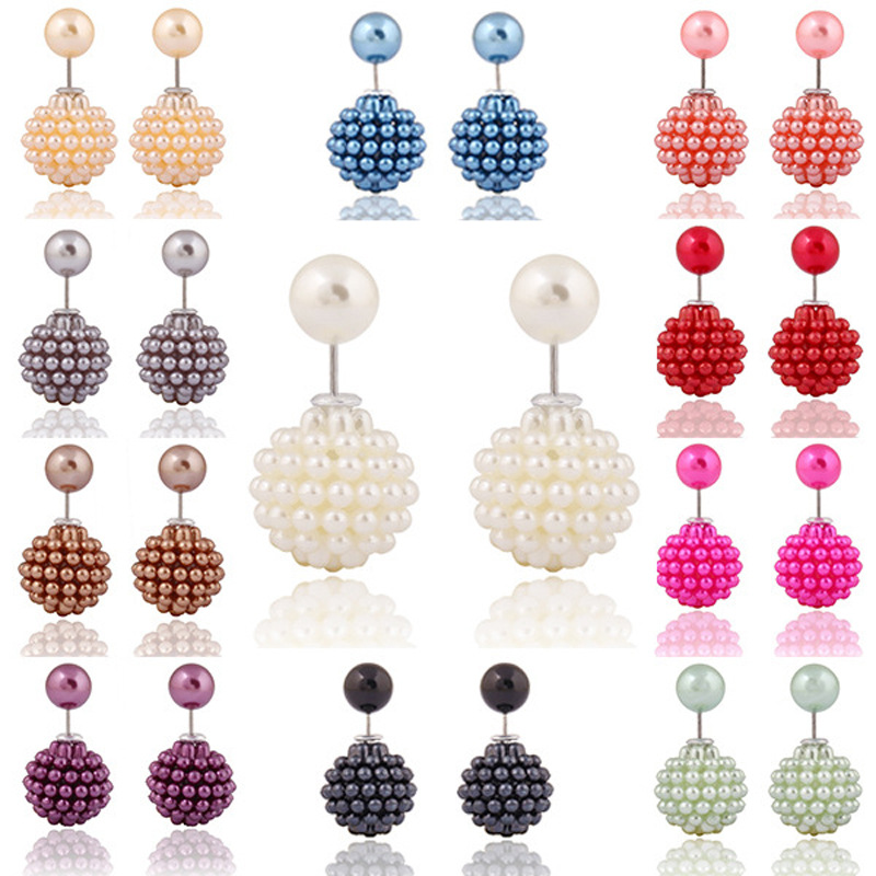 Image of 2016 fashion jewelry double imitation pearl stud earrings for women luxury shamballa beads statement earrings for women