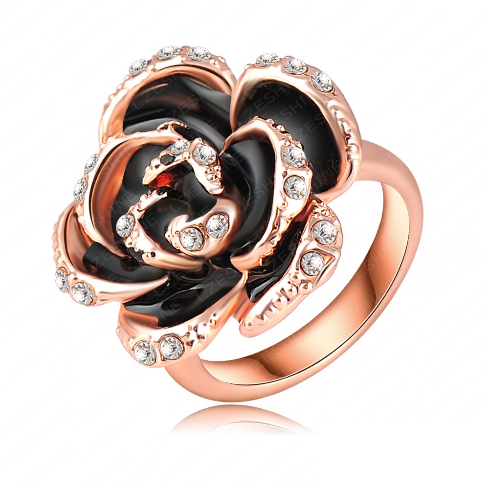 Fashion Black Rose Ring Real 18K Rose Gold Plated Genuine Austrian Crystal Rings Wedding Jewelry Free
