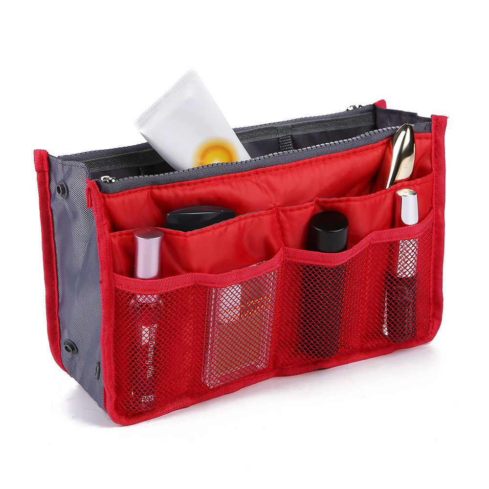 Image of Cosmetic Bag in Bag,Double Zipper Portable Multifunctional Travel Pockets Handbag Storage Bag,Fadish Travel Organizer Makeup Bag