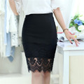 2016 New Fashion Womens Sexy Black White High Waist Pencil Skirt Women Elegant Lace Patchwork Slim