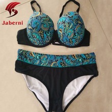 Plus Size XL-5XL Push Up Retro Swimwear Printing Floral Women ‘s High Waist Sexy National Bathing suit Bikinis Black Blue Green