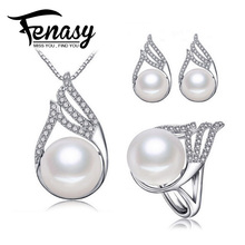 FENASY 100% natural Pearl set, jewelry sets 925 silver pearl necklace and earrings for women top qualit