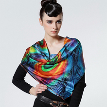 Brand 2014 new trend fashion style 100% silk square scarf for women shawl, peacock feather pattern print pashmina SP0877B