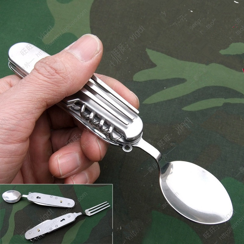 Image of Portable Folding Camping Tools Stainless steel outdoor folding tableware set picnic knife fork spoon travel kit Free shipping