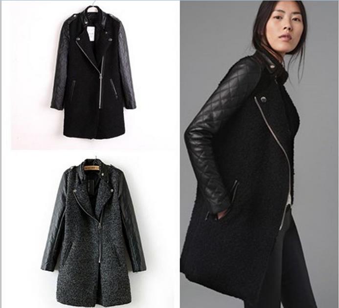Coat With Leather Sleeves