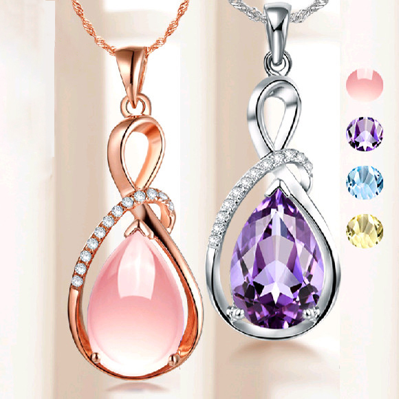 Image of 2015 Fashion Pendants Necklaces For Women Jewelry Classic Platinum/Rose Gold Plated Crystal Rhinestone Water Drop Charm Pendant